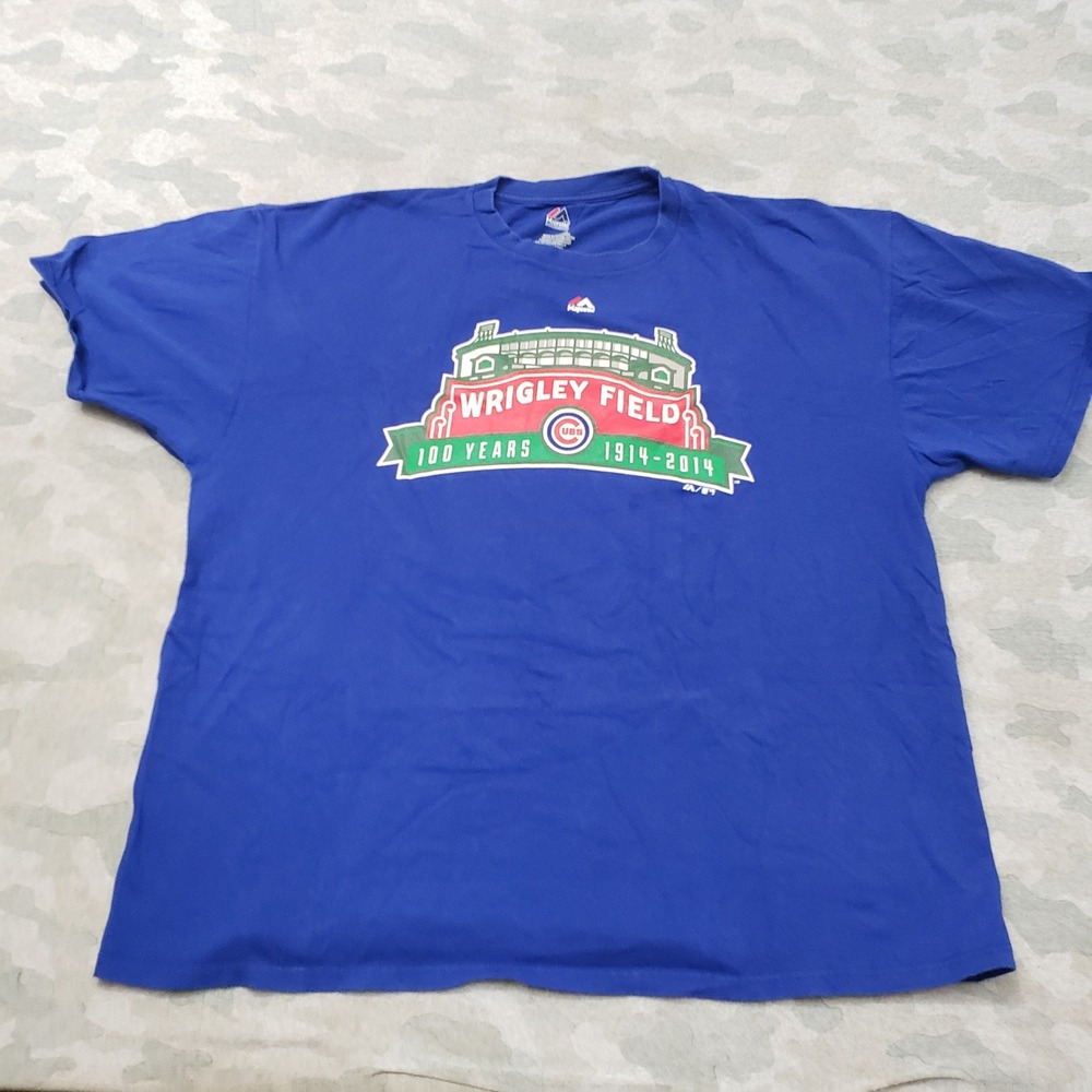 Chicago Cubs Majestic Wrigley Field 100 Years Shirt Mens 2XL Blue Short Sleeve
